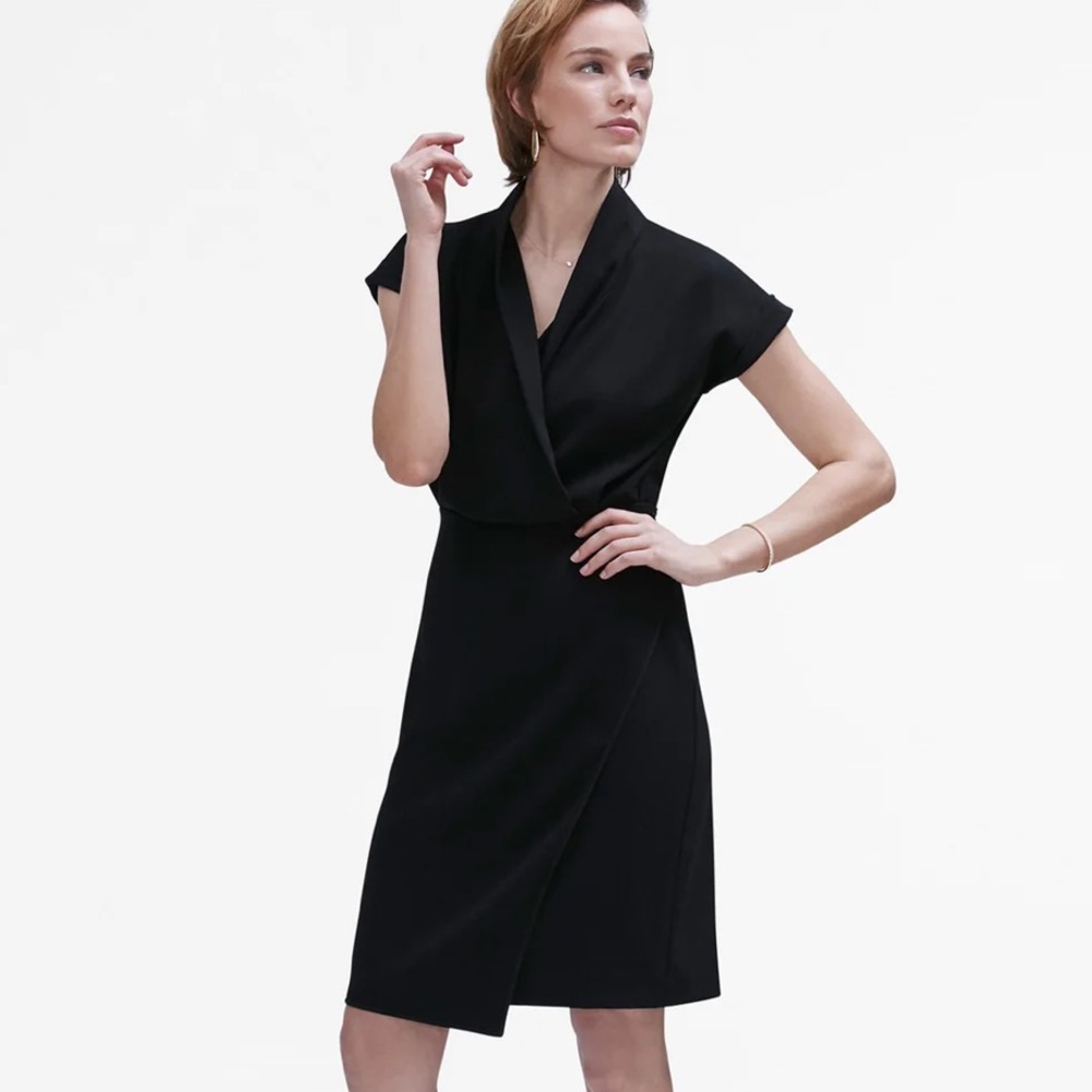 MM. Lafleur Tory Faux Wrap Dress Black Crepe Ruffle